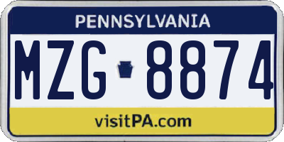 PA license plate MZG8874