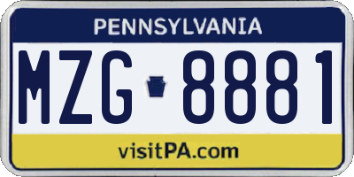 PA license plate MZG8881