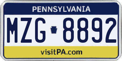 PA license plate MZG8892