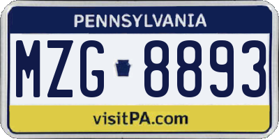 PA license plate MZG8893