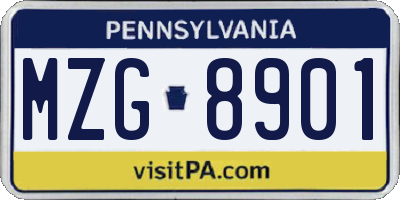 PA license plate MZG8901