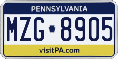 PA license plate MZG8905