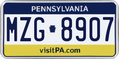 PA license plate MZG8907