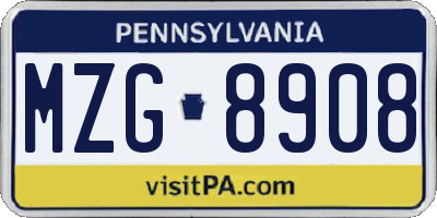 PA license plate MZG8908