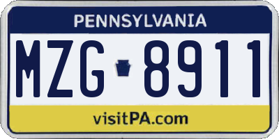 PA license plate MZG8911
