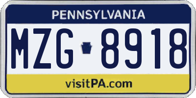 PA license plate MZG8918