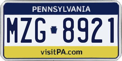 PA license plate MZG8921