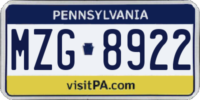PA license plate MZG8922