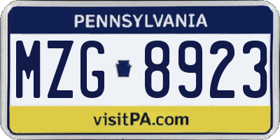 PA license plate MZG8923