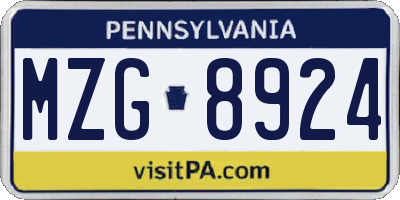 PA license plate MZG8924