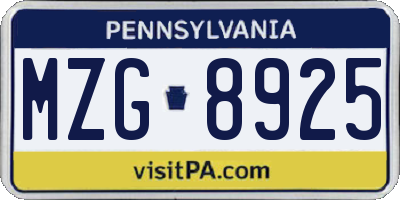 PA license plate MZG8925
