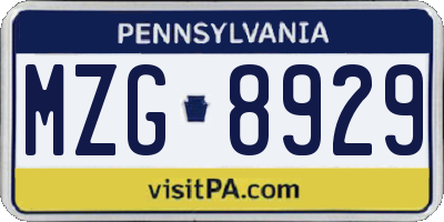 PA license plate MZG8929