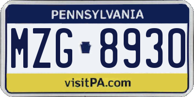 PA license plate MZG8930