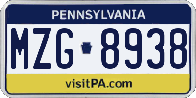 PA license plate MZG8938