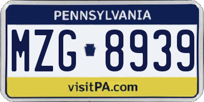 PA license plate MZG8939