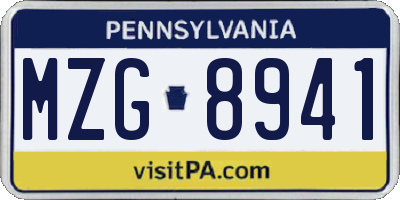 PA license plate MZG8941