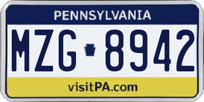 PA license plate MZG8942