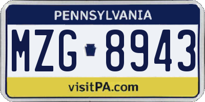 PA license plate MZG8943
