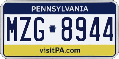 PA license plate MZG8944