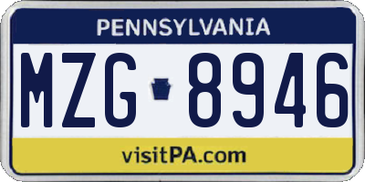 PA license plate MZG8946