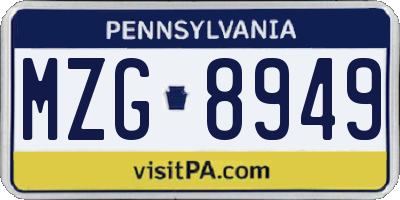 PA license plate MZG8949