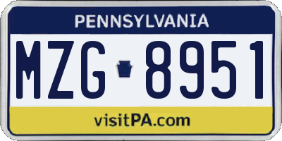PA license plate MZG8951