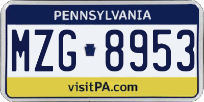 PA license plate MZG8953
