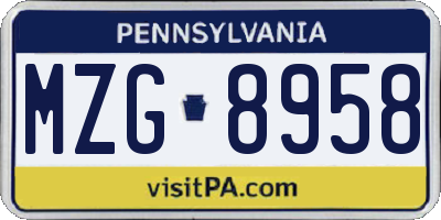 PA license plate MZG8958