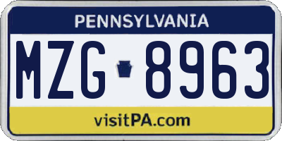 PA license plate MZG8963