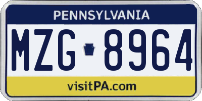 PA license plate MZG8964