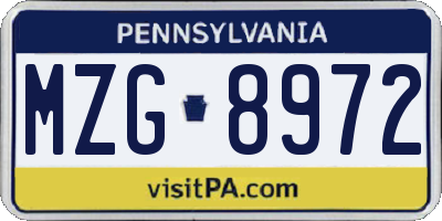 PA license plate MZG8972
