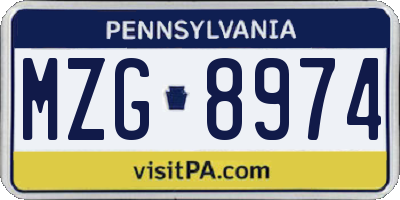 PA license plate MZG8974