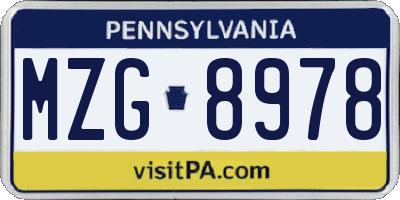 PA license plate MZG8978