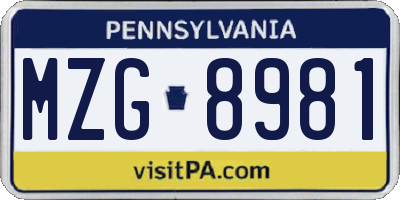 PA license plate MZG8981
