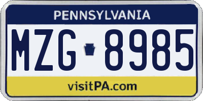 PA license plate MZG8985