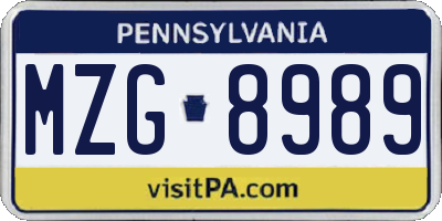 PA license plate MZG8989