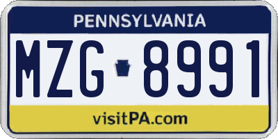 PA license plate MZG8991