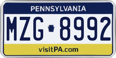 PA license plate MZG8992