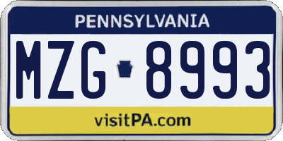 PA license plate MZG8993