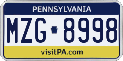 PA license plate MZG8998