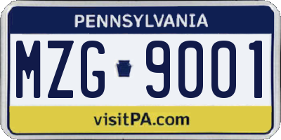 PA license plate MZG9001