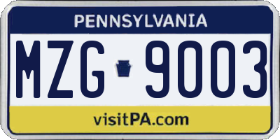 PA license plate MZG9003
