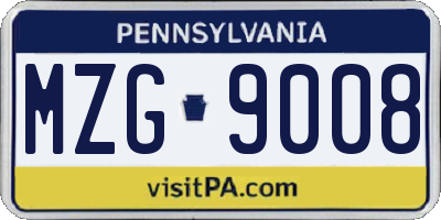PA license plate MZG9008