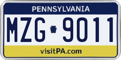 PA license plate MZG9011
