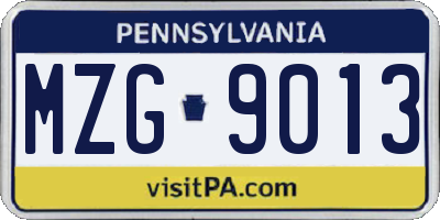 PA license plate MZG9013
