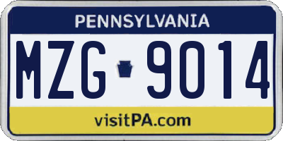 PA license plate MZG9014