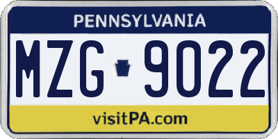 PA license plate MZG9022