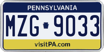PA license plate MZG9033
