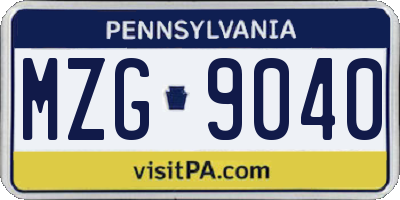 PA license plate MZG9040