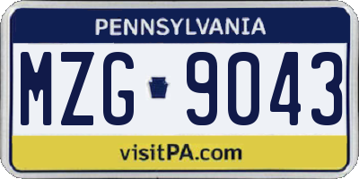 PA license plate MZG9043